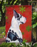 Great Dane Red and Green Snowflakes Holiday Christmas Flag Garden Size