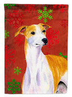 Whippet Red and Green Snowflakes Holiday Christmas Flag Canvas House Size