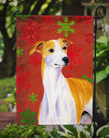 Whippet Red and Green Snowflakes Holiday Christmas Flag Garden Size