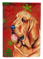 Bloodhound Red and Green Snowflakes Holiday Christmas Flag Canvas House Size