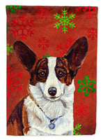 Corgi Red and Green Snowflakes Holiday Christmas Flag Canvas House Size