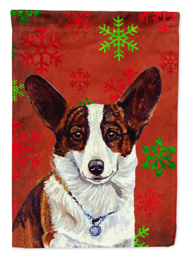 Corgi Red and Green Snowflakes Holiday Christmas Flag Canvas House Size