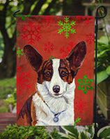 Corgi Red and Green Snowflakes Holiday Christmas Flag Garden Size