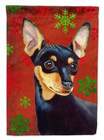 Min Pin Red and Green Snowflakes Holiday Christmas Flag Canvas House Size