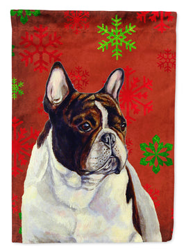 French Bulldog Red Green Snowflake Holiday Christmas Flag Canvas House Size