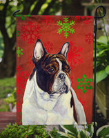 French Bulldog Red and Green Snowflakes Holiday Christmas Flag Garden Size