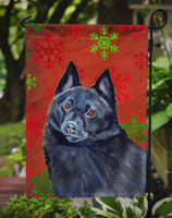 Schipperke Red and Green Snowflakes Holiday Christmas Flag Garden Size