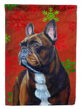 French Bulldog Red Green Snowflake Holiday Christmas Flag Canvas House Size