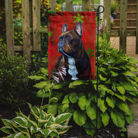 French Bulldog Red and Green Snowflakes Holiday Christmas Flag Garden Size