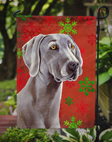 Weimaraner Red and Green Snowflakes Holiday Christmas Flag Garden Size