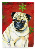 Pug Red and Green Snowflakes Holiday Christmas Flag Canvas House Size