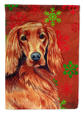 Irish Setter Red and Green Snowflakes Holiday Christmas Flag Garden Size