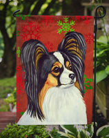 Papillon Red and Green Snowflakes Holiday Christmas Flag Garden Size