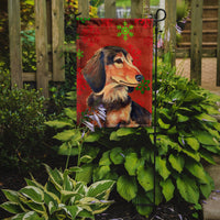 Dachshund Red and Green Snowflakes Holiday Christmas Flag Garden Size