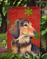 Dachshund Red and Green Snowflakes Holiday Christmas Flag Garden Size