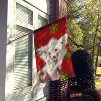 Chinese Crested Red Green Snowflakes Holiday Christmas Flag Canvas House Size