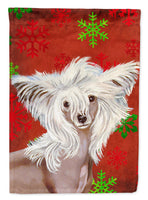 Chinese Crested Red Green Snowflakes Holiday Christmas Flag Canvas House Size