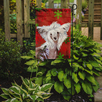 Chinese Crested Red and Green Snowflakes Holiday Christmas Flag Garden Size