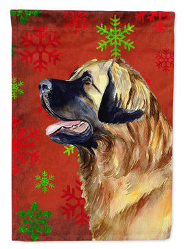 Leonberger Red and Green Snowflakes Holiday Christmas Flag Canvas House Size