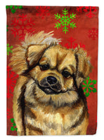 Tibetan Spaniel Red Green Snowflakes Holiday Christmas Flag Canvas House Size