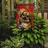 Tibetan Spaniel Red Green Snowflake Holiday Christmas Flag Garden Size