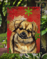 Tibetan Spaniel Red Green Snowflake Holiday Christmas Flag Garden Size