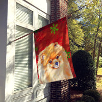 Pomeranian Red and Green Snowflakes Holiday Christmas Flag Canvas House Size