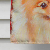 Pomeranian Red and Green Snowflakes Holiday Christmas Flag Canvas House Size