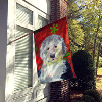 Old English Sheepdog Red Snowflakes Holiday Christmas Flag Canvas House Size