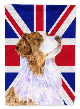 Australian Shepherd with English Union Jack British Flag Flag Canvas House Size LH9470CHF