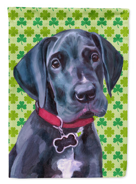 Black Great Dane Puppy St. Patrick's Day Shamrock Flag Garden Size