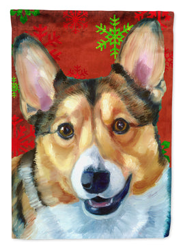 Corgi Red Snowflakes Holiday Christmas Flag Garden Size