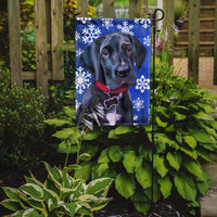 Black Great Dane Puppy Winter Snowflakes Holiday Flag Garden Size LH9586GF