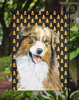 Australian Shepherd Candy Corn Halloween Portrait Flag Garden Size