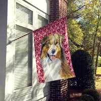 Australian Shepherd Hearts Love and Valentine's Day  Flag Canvas House Size