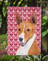 Basenji Hearts Love and Valentine's Day Portrait Flag Garden Size