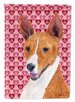 Basenji Hearts Love and Valentine's Day Portrait Flag Garden Size