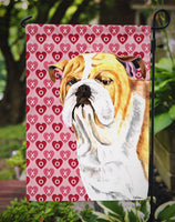 Bulldog English Hearts Love Valentine's Day Portrait Flag Garden Size