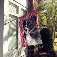 Border Collie Hearts Love and Valentine's Day Portrait Flag Canvas House Size