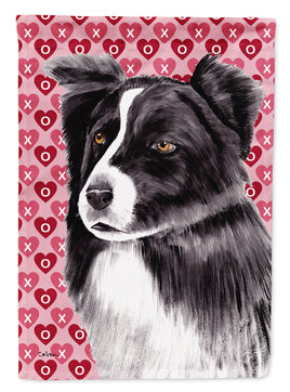 Border Collie Hearts Love and Valentine's Day Portrait Flag Canvas House Size