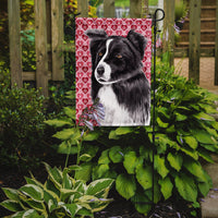 Border Collie Hearts Love and Valentine's Day Portrait Flag Garden Size