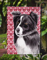 Border Collie Hearts Love and Valentine's Day Portrait Flag Garden Size