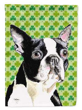 Boston Terrier St. Patrick's Day Shamrock Portrait Flag Canvas House Size