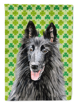 Belgian Sheepdog St. Patrick's Day Shamrock Portrait Flag Canvas House Size