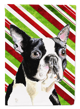 Boston Terrier Candy Cane Holiday Christmas Flag Canvas House Size