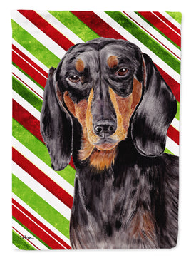 Dachshund Candy Cane Holiday Christmas Flag Canvas House Size