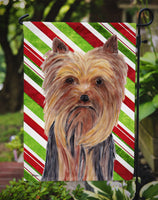 Yorkie Candy Cane Holiday Christmas Flag Garden Size