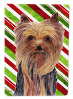 Yorkie Candy Cane Holiday Christmas Flag Garden Size