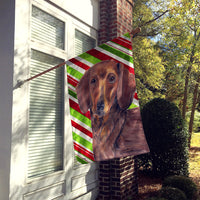 Dachshund Candy Cane Holiday Christmas Flag Canvas House Size