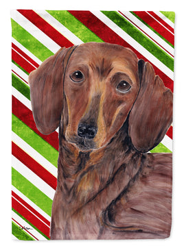 Dachshund Candy Cane Holiday Christmas Flag Canvas House Size